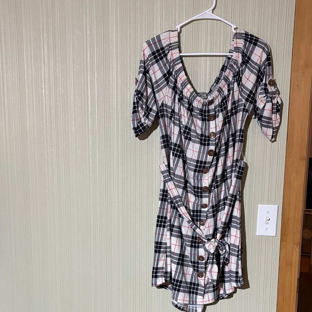 J for Justify Plaid Mini Dress - Black, White, Red